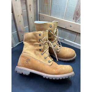 Timberland Womens Size 9 Tan Waterproof Suede Boots With Sherpa Lining & Lace-Up